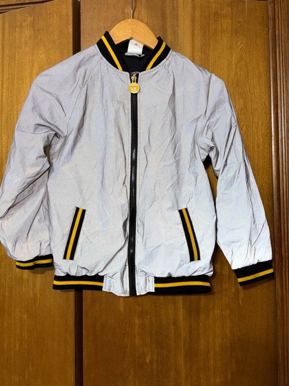 Disney Light Gray Reflective Bomber Jacket with Black & Yellow Trim